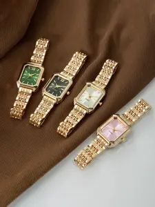 Luxury Small Square Watch, 4 Color Options, Vintage Gold Strap, Women's Quartz Watch, Fashionable Wristwatch, Daily Commute, Versatile Fashion Accessory