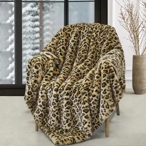 Luxury Faux Fur Leopard Throw Blanket 50"x70" – Super Soft Warm Animal Print Plush Blanket for Couch & Bed