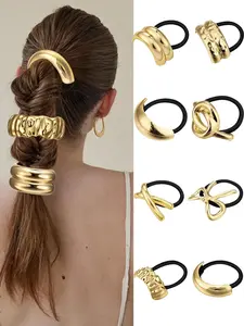 8-Pack Elegant Metal Hair Ties, High Ponytail Elastic Bands, Durable Colorfast Hair Elastics, Casual Style for All Seasons, Hair Scrunchies, Ponytail Holders, Hair Styling Accessories, Bulk Hair Ties