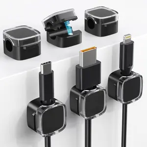 6 Pack Magnetic Cord Clips, Cord Organizer Holder for Desk Office Accessories, Cable Holder Hide Phone USB Power Wire Cord Clips for Management Home Nightstand Kitchen Appliances, Clear Black