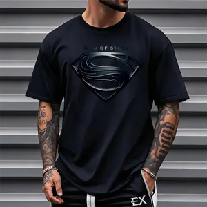 Justice League Men'S Plus Size Casual Crew Neck T-Shirt Man of Steel Graphic Print Short Sleeve Ideal for Spring/Summer Everyday Tshirt |   Playful Text Design |   Comfortable Fit SIZE Plus Size M-5XL
