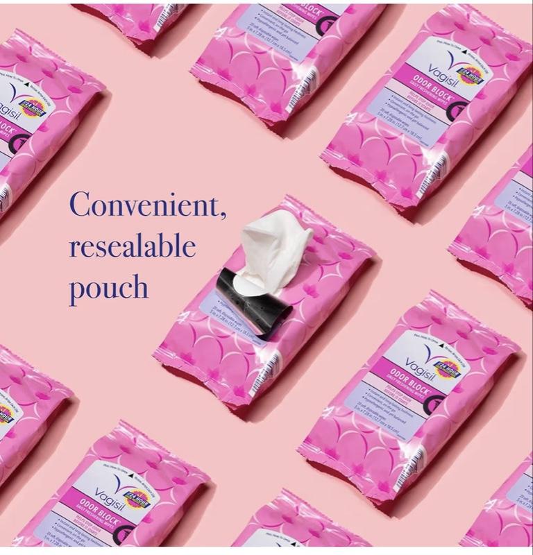 Vagisil Odor Block Daily Freshening Wipes for Feminine Hygiene in Resealable Pouch, Gynecologist Tested & Hypoallergenic, 20 Wipes (Pack of 3)
