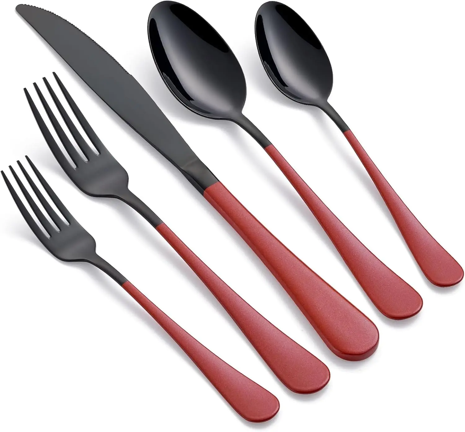 20-Piece Red Silverware Set 18/0 Stainless Steel Black Flatware Set Red Handle Cutlery Set Service for 4 Dinner Knives Forks Spoons Dishwasher Safe