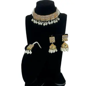 Elegant Desi Pakistani Style Choker Necklace with Jhumkis and Tikka Set for Women's Jewelry Collection