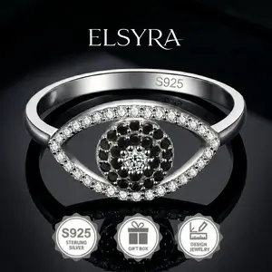 925 Sterling Silver Evil Eye Ring for Women, Turkish-inspired Signet Design with Cubic Zirconia, Gift for Her, Lucky Gift,Evil Eye Ring Protection Black Spiritual Turkish Rings for Women Mal De Ojo Greek Nazar Amulet Jewelry
