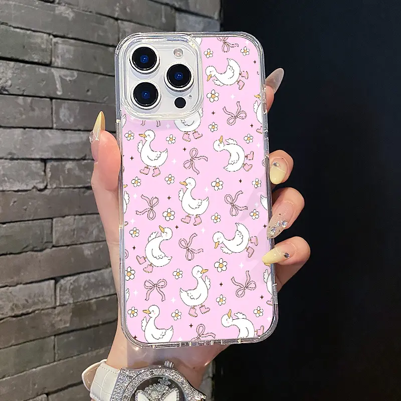 Shockproof Durable Lightweight Magnetic Aesthetic Coquette TPU Silicone Case - Pastel Daisy Duck Sparkle Pattern, Transparent Protective Cover for Multiple iPhones: 17,16 E Pro Max,15 Plus,14,13,12,11,XS,XR Mobile Accessories
