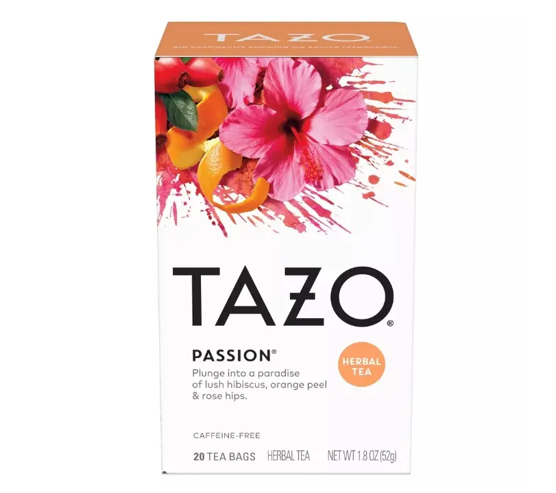 Tazo Passion Herbal Tea Bags, 20-Count Naturally Flavored Blend - Non-Caffeinated, Sugar-Free, 0 Calories, Gluten-Free, Kosher for Hot or Iced Tea