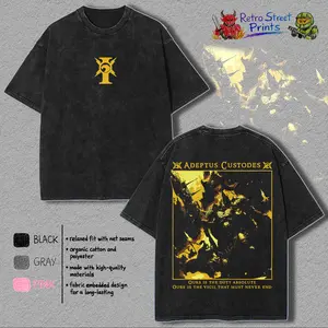 Warhammer 40K "ADEPTUS CUSTODES" Vintage Washed Tee Retro Oversized T-Shirts Inspired by Iconic Factions and Heroes, Premium Heavy Cotton, Perfect for Wargame Fans, Sci-Fi Lovers