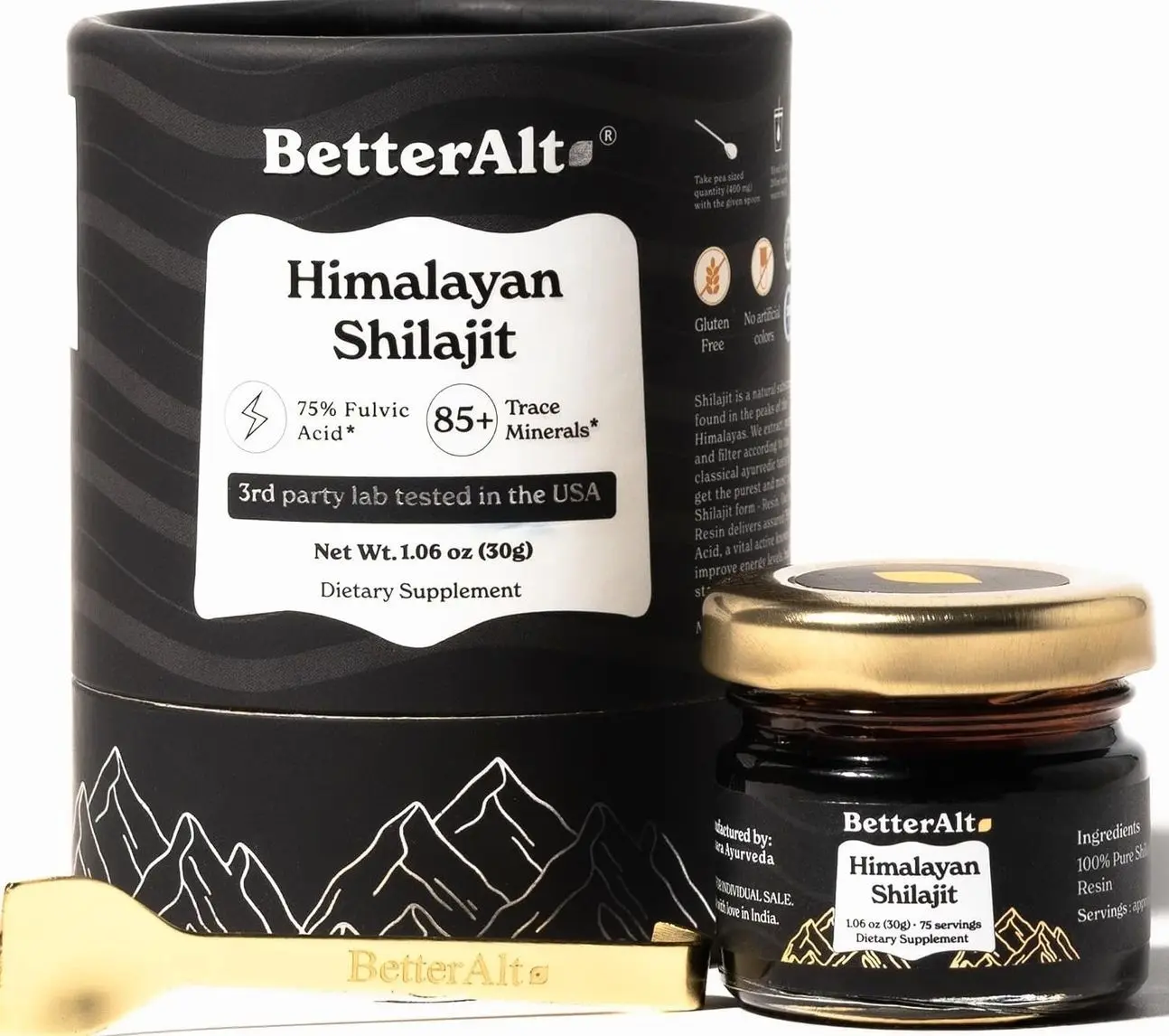 Better Alt Pure Himalayan Shilajit Resin Pack of 1 High Potency Gold Grade 150 Servings for Energy Boost & Immune Support, 85+ Trace Minerals, 75%+ Fulvic Acid, with Lab Test Report,400 mgundefined