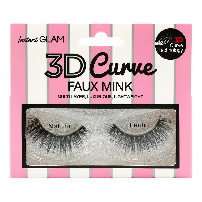Instant Glam 3D Curve Faux Mink Cosmetic Lashes - Luxurious, Lightweight, Multi-Layer for Natural Makeup Look, with Lash Glue, Eyelash Extensions, Boxed Assortment False Eyelashes & Adhesives, Adults, Pre-Curved Lash Pair For Easy Wear
