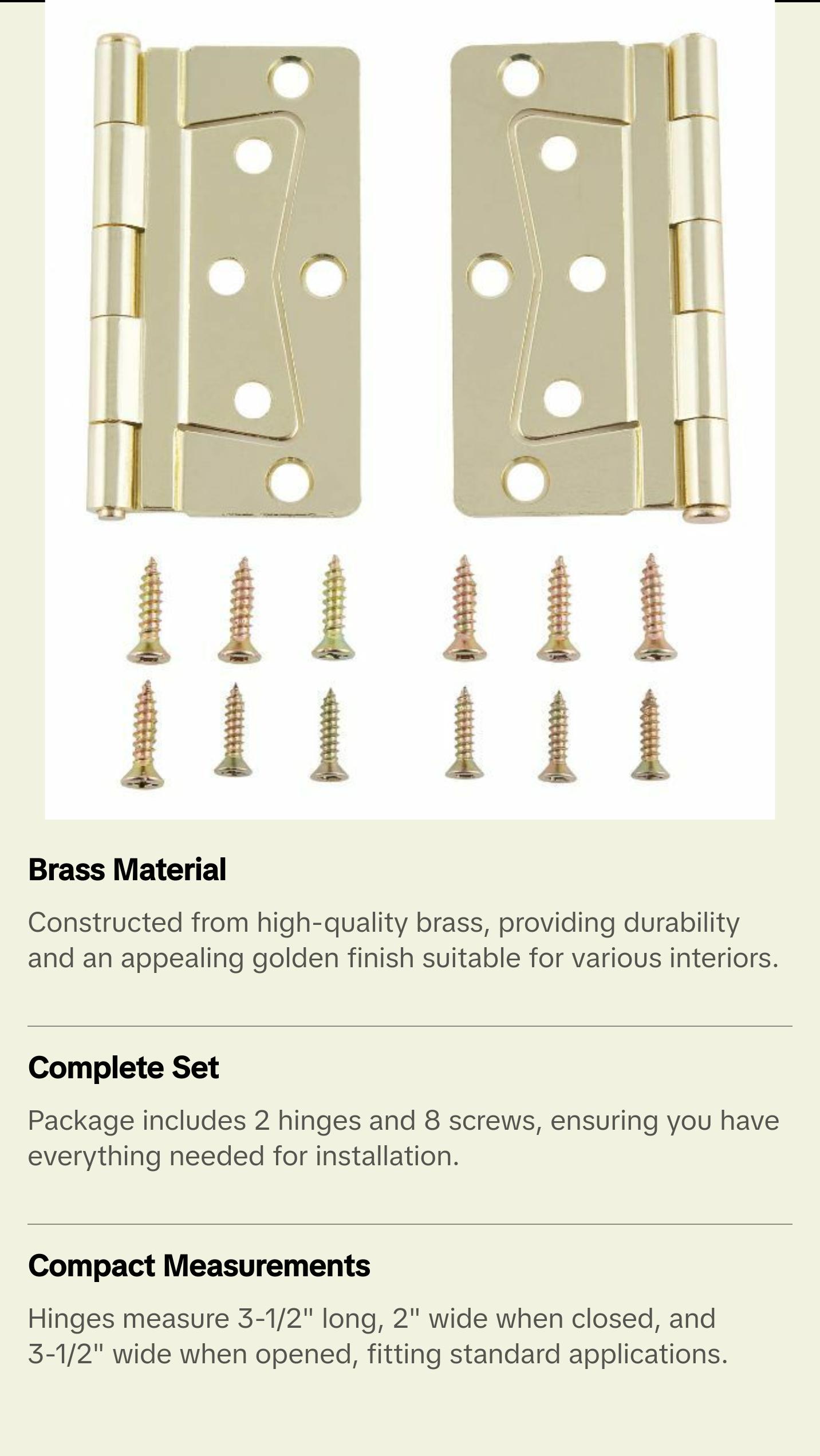 Mobile Home/RV Interior Butterfly Brass Hinge Set (2 Pack) with Screws