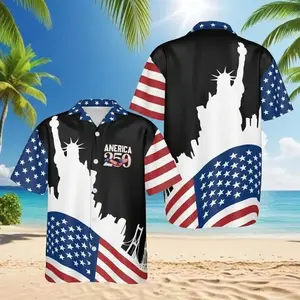 American 250th Flag Hawaiian Shirt, Statue of Liberty 4th of July Style Aloha Button Down Shirt, Tropical Summer Short Sleeve, Gift for Him or Her