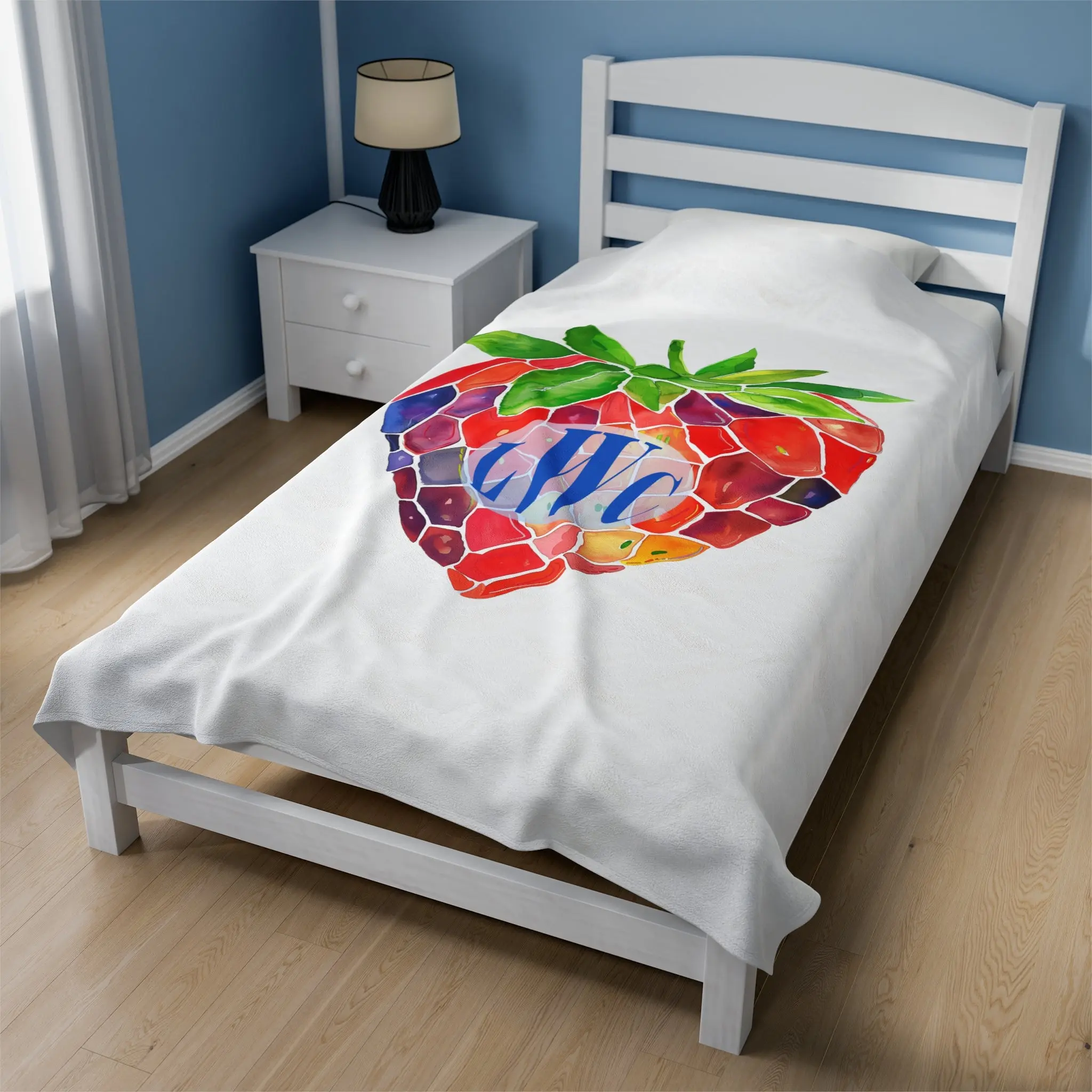 Personalized Strawberry Mosaic Initial Monogram Velveteen Plush Blanket