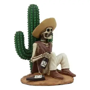Day of The Dead El Borracho Drunk Desert Bandit By Cactus Skeleton Statue
