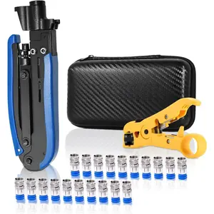 Coax Cable Crimper Tool Kit with Wire Stripper and 20PCS F Connectors – Coax Compression Tool for RG6, RG59, RG11 Coaxial Cables for TV, Internet, Satellite Installations & Home Networking