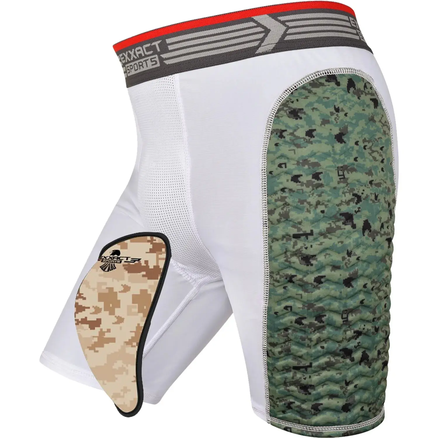 Exxact Sports Men's Baseball Sliding Sporty Shorts - Soft Athletic Cup Included, Breathable Padded Compression Shorts for Baseball & Softball (White/Green), Sporty Sports Shorts
