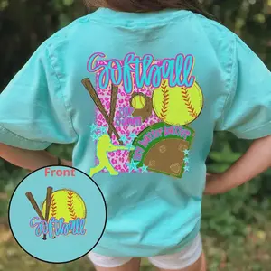Youth and Adult Cute Softball Graphic Tee, Neon Girls Softball Shirt, 3 Up 3 Down Funny Sports Tee, Colorful Youth Softball Outfit, Hey Batter Batter Shirt
