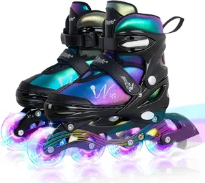 Nattork Adjustable Inline Skates for Kids Teens with Light-Up Wheels, Gradient Color Smooth Glide