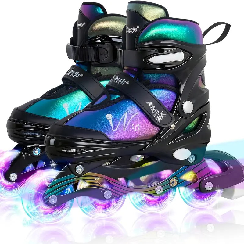 Nattork Adjustable Kids Inline Skates - Colored LED Fun Lights, Gradient Color, Durable Build, Practical Sizing, Smooth Glide for Inline Skating, Holiday Hit Teen Skates