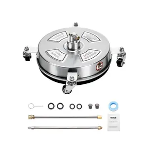 VEVOR 14 Pressure Washer Surface Cleaner, Stainless Steel Pressure Washer Attachments with 4 Wheels, 4000 Max PSI, 1/4 Quick Connector, 2 Spray Nozzles, 2 Extended Wands for Concrete, Patio, Deck