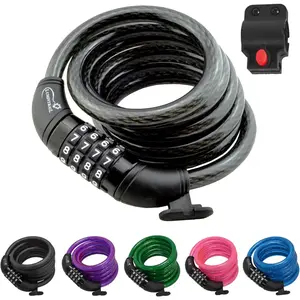 Combination Bike and Scooter Lock Cable-6ft Bike Locks Heavy Duty Anti Theft with Combinations-Bike Cable Lock Combination with Lock Holder (1 Pack, Black)