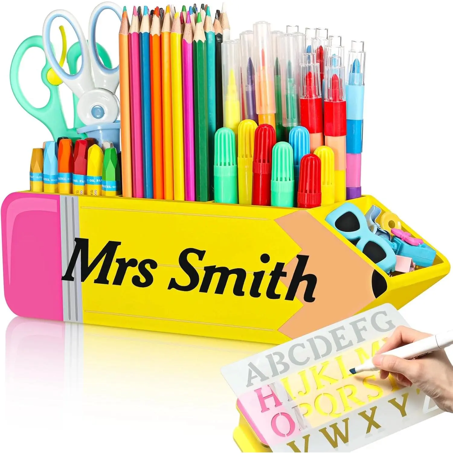 Teacher Appreciation Gifts Name DIY Pencil Shape Holder Organizer Birthday Favor Supplies for Women Men End of Year Thank You Gifts Desk Sign School Office Decor
