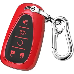 for Chevy Key Fob Cover with Keychain,Car Key Case Shell Protector for Chevrolet Equinox Malibu Camaro Traverse Blazer Cruze Volt Bolt Sonic Trax Tahoe 5 Buttons Smart Key Holder (Red)