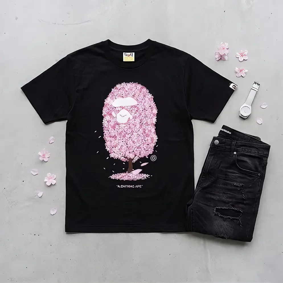 A Bathing Ape BAPE Sakura Cherry Blossom Tee 100% Cotton Short Sleeve Graphic T-Shirt Men Women