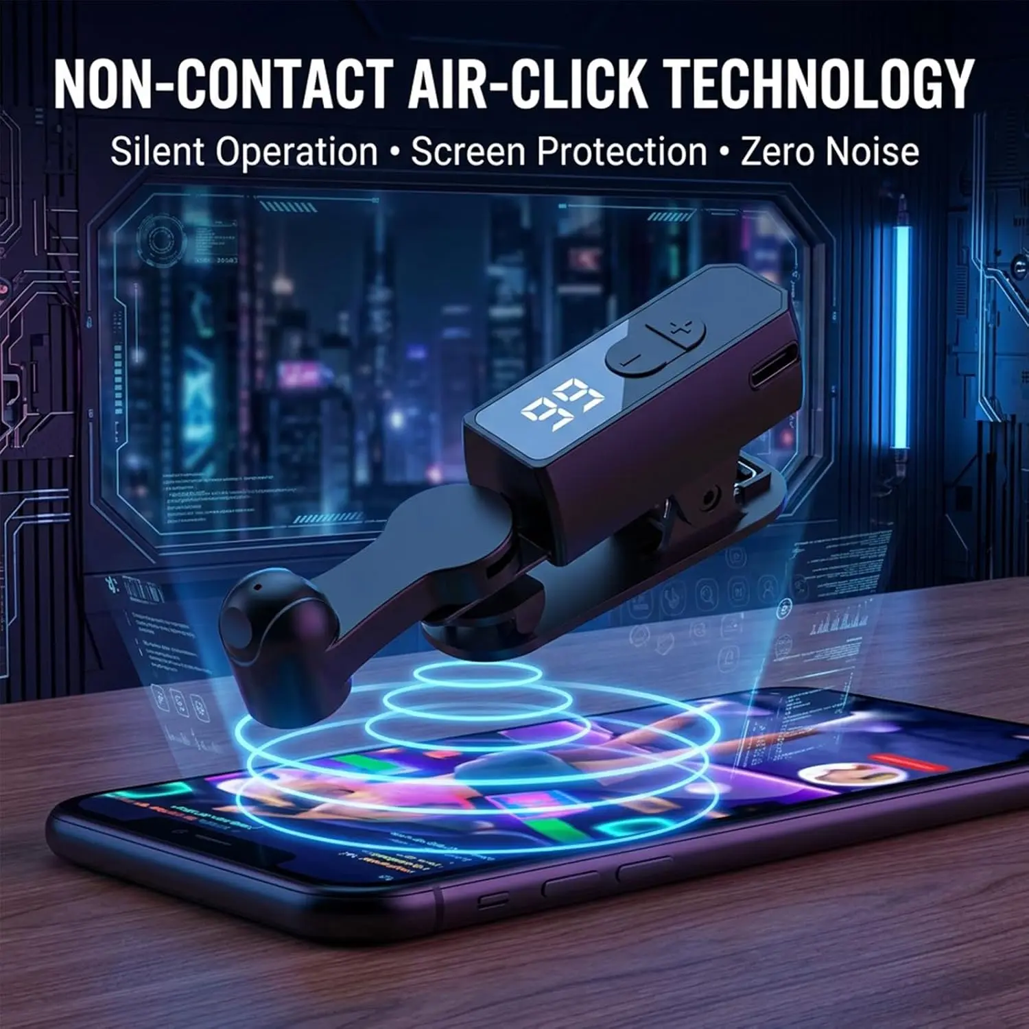Automatic Clicker - Smart Screen Clicker with 107 adjustable speeds, rechargeable wireless automatic clicker compatible with iPhone, iPad, and Android devices, ideal for live streaming likes and social media tasks (Black).