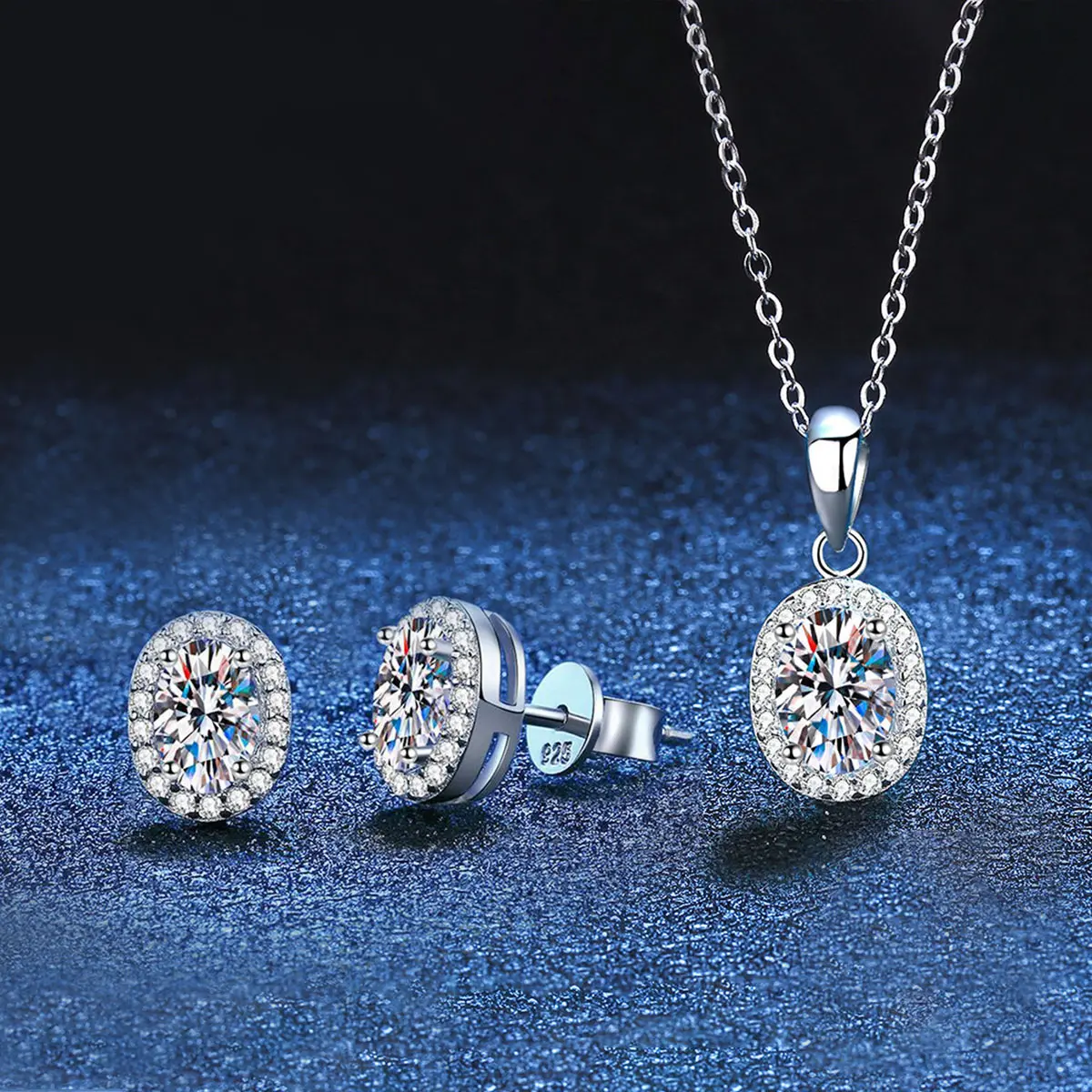 3 pcs set Luxury 2 Carat Moissanite Necklace and Earrings for Women Sterling Sliver graceful Wedding Jewelry Set