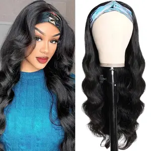 220% Headband Wig Blended Human Hair Body Wave Headband Wig None Lace Front Wigs Glueless Wigs Headband Wigs for Women Brazilian Virgin Human Hair Headband Wigs Natural Color