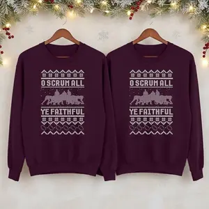 O Scrum All Ye Faithful Christmas Sweatshirt, Funny Rugby Xmas Jumper, Ugly Holiday Print Sweater, Festive Sport Top, Christmas Gift for Him
