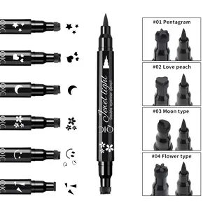 Beginner-Friendly Dual-Ended Eyeliner - Precise soft tip with heart/petal/triangle stamps, long-lasting, waterproof, sweatproof, smudge-proof,  perfect for holiday or office makeup