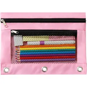 3 Ring Binder Pencil Pouch - School Pencil Case with 2 Zippered Pockets, Clear Mesh Window Pencil Bag, B5 Size,  to School Gifts ()