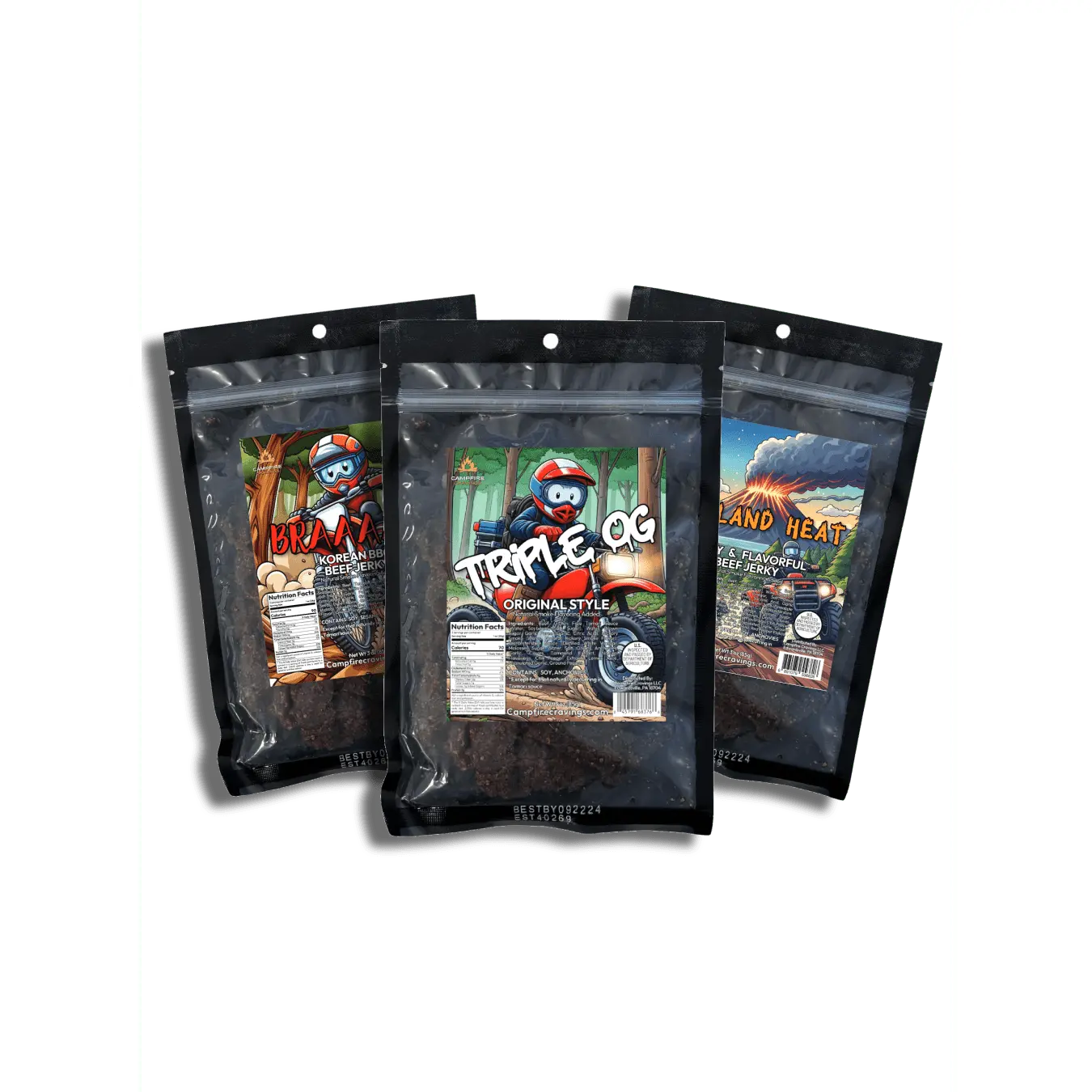 Campfire Cravings JERKY FLIGHT - 3 BEEF JERKY DEAL with Smoky Spicy Sweet Flavors High Protein Chunky Nata Snack Perfect for Gifting Road Trips