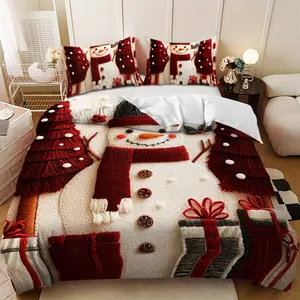 Bedding 3-piece set - 3PCS,Merry Christmas red and white snowman Christmas tree gift design down comforter set (1 comforter cover + 2 pillowcases, filling not included). It is soft and comfortable and suitable for family bedrooms.