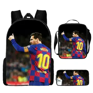 3pcs Set of Football Player Theme Large Capacity Backpack Combination, Including One Large Capacity Casual Backpack, Lunch Bag and Small Bag, Suitable for Travel and Outdoor Activities, Perfect Gift for Football Fan