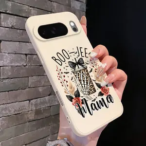 Rounded Edge Phone Case for Google Pixel 10 9 XL 8 7 Pro A Boo Jee Mama Mug Pattern Anti-Scratch Shockproof Soft Liquid Silicone Protective Cover Smartphone Casing