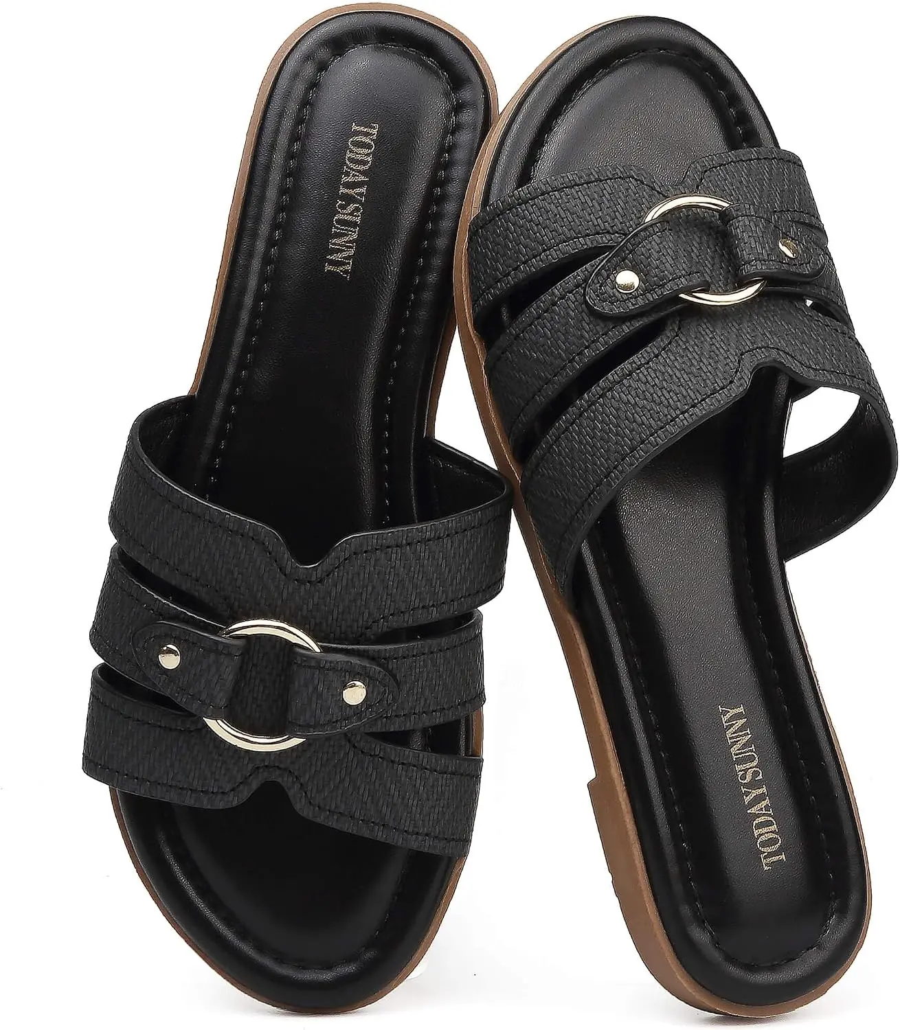todaysunny Womens Flat Sandals Dressy Comfortable Open Toe Slip On Slide Sandals For Summer Beach Sandalias de Mujer