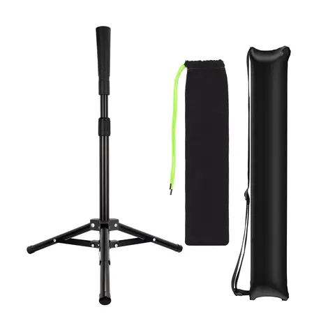 Hikeen Portable Rubber Tall Batting Tee Baseball Training Equipment - Adjustable Tripod Sturdy Base, Portable and Foldable Design, Easy Installation, Thick Metal Tube, Twist Lock, Includes Carry Bag, Backyard Home Use for Adults