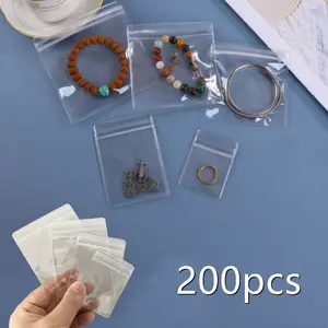 200PCS Transparent Plastic Jewelry Bags, Self-sealing PVC, Rust-proof, Multi-purpose Rectangular Desktop Installation, 4 Sizes, with Zipper, for Small Items, Jewelry Rolls