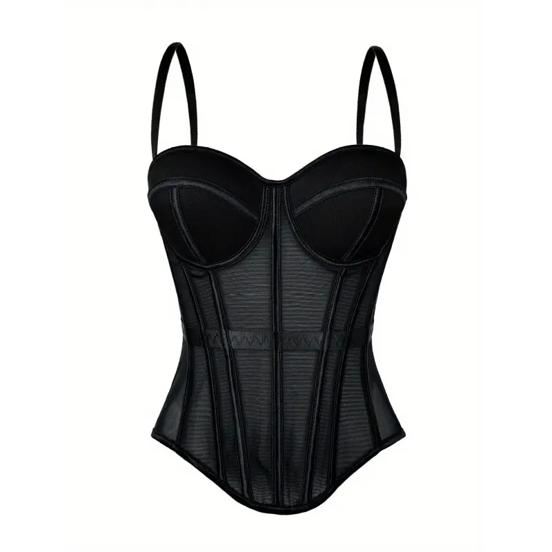 Elegant Mesh See-Through Fishbone Corset, a Fitted Bodice for Outerwear, Stylish Tight Camisole Top, Stage Performance Strap Top, Women'S Clothing