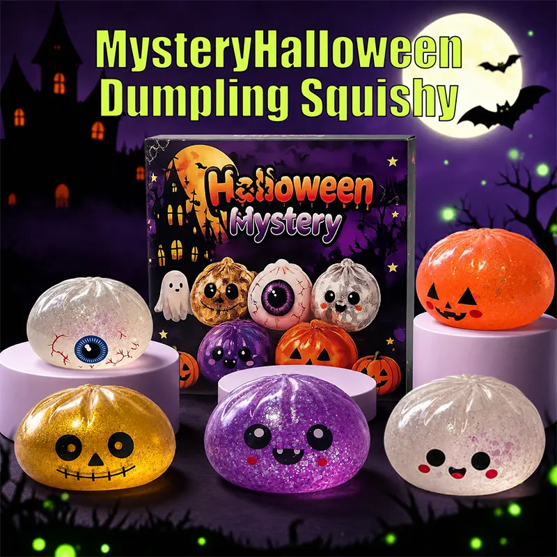 Spooky Halloween Ghost Dumpling - Random Style 1 Pc, Soft TPR Squeeze Fidget Toy for Stress Relief, Cute Sensory Ghost Toy for Kids & Adults