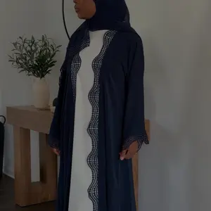 Luxury Koren Nida Abaya - Elegant Navy Blue Abaya with Intricate Embroidery and Flowing Design