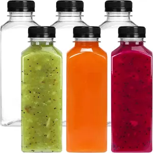 6 count 16oz Plastic Juice Bottles with Caps, Clear Empty  Water Bottles, Disposable Beverage Containers Bulk for Juicing Smoothies Turmeric Juice Milk and Other Beverages