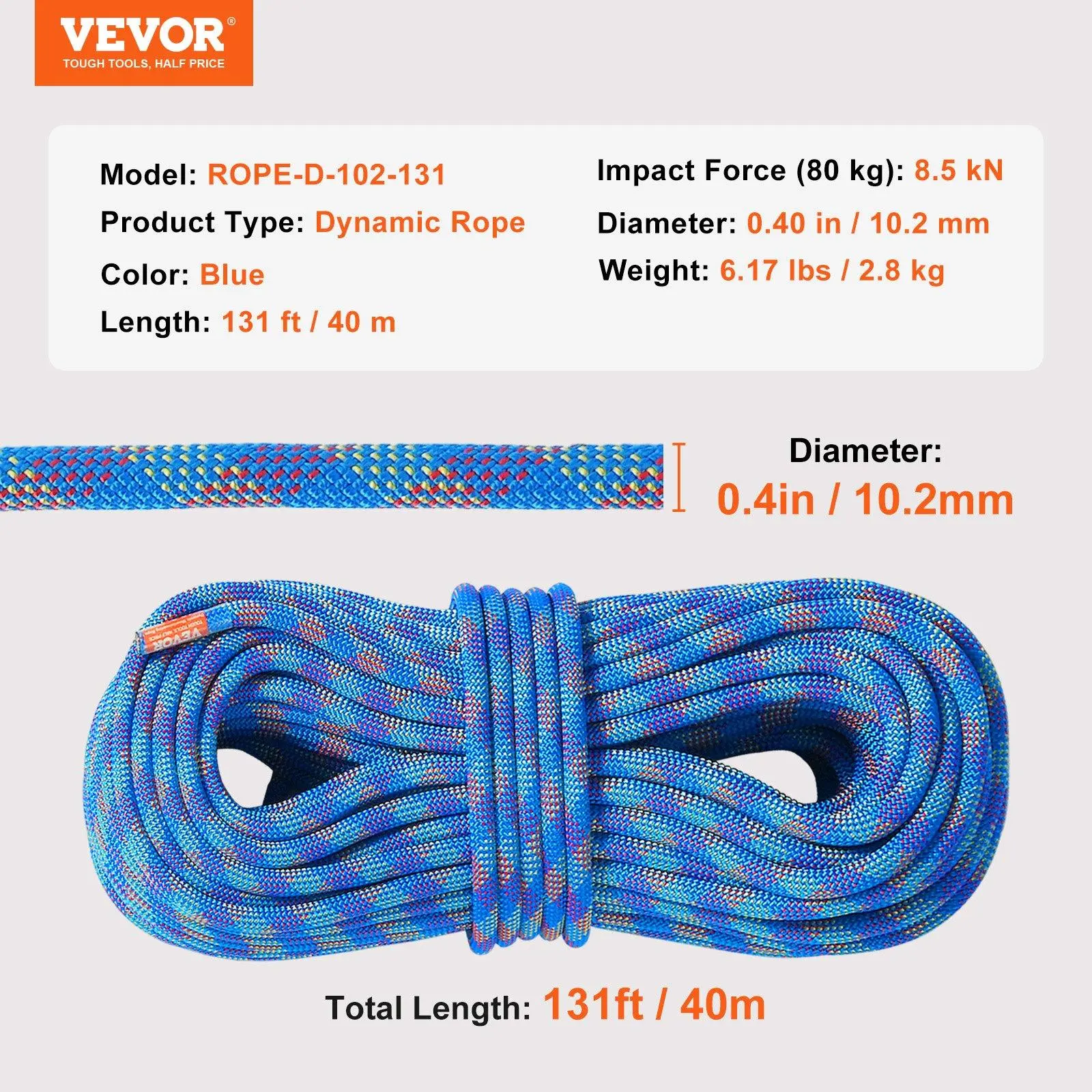 40M(131ft)【Dynamic Climbing Rope】