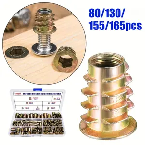 165pcs Alloy Metal Threaded Insert Nuts Set, Electro-Galvanized Finish, Fully Threaded, Internal Hex Drive, Assorted Sizes M4-M8