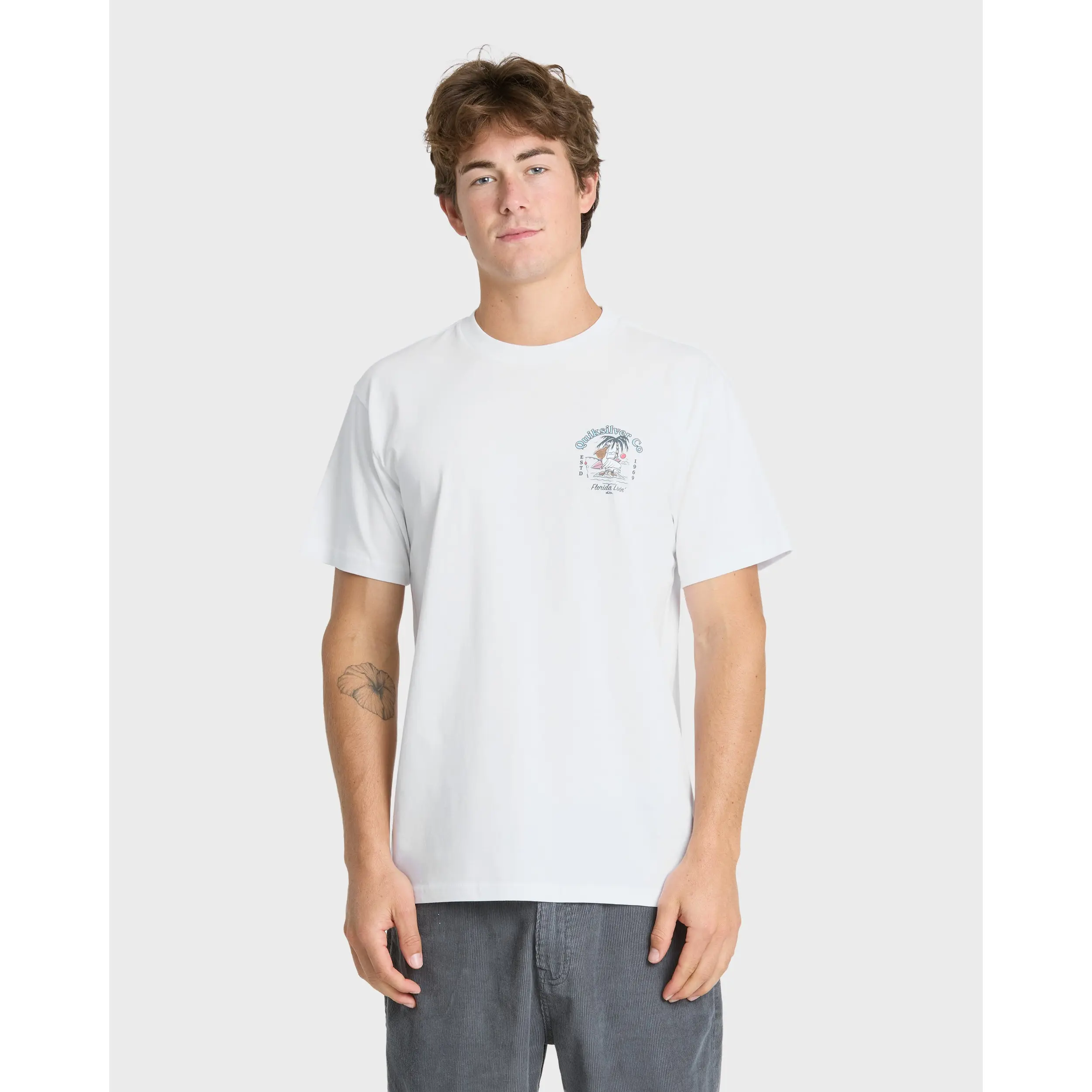 Quiksilver | Florida Pelican Island Short Sleeve Knit T-shirt | Men's 100% Cotton Breathable Allover Print Ribbed | Everyday Wear Crewneck Menswear