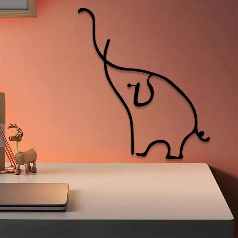 1pc Line Art Elephant Metal Wall Art, Line Art Elephant Statue Mural, Perfect for Kids Room Wall, Modern Decor, Ideal Gift for Children, Powder-Coated Metal