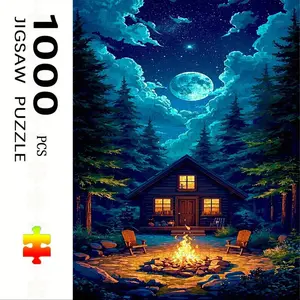 1000 Piece Forest Cabin & Campfire Puzzle, Large Adult Family Interactive Toy, DIY Home Decor Brain Challenge, Holiday Scene, Perfect Gift